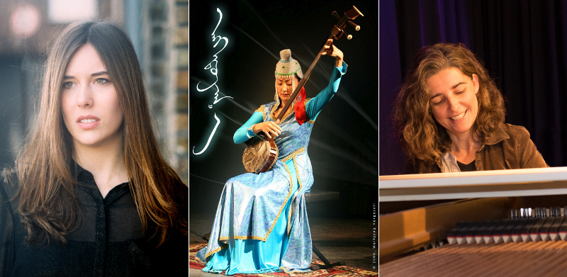 Lea Willms, Enkthuya Jambaldorj in mongolischer Tracht und mit Shudruga, Anja Sachs am Flügel
